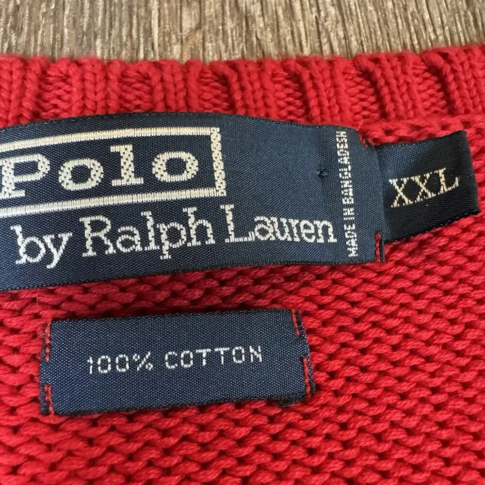 Vintage 80s Polo Ralph Lauren V Neck Cotton Sweater Striped Red Blue Men's XXL